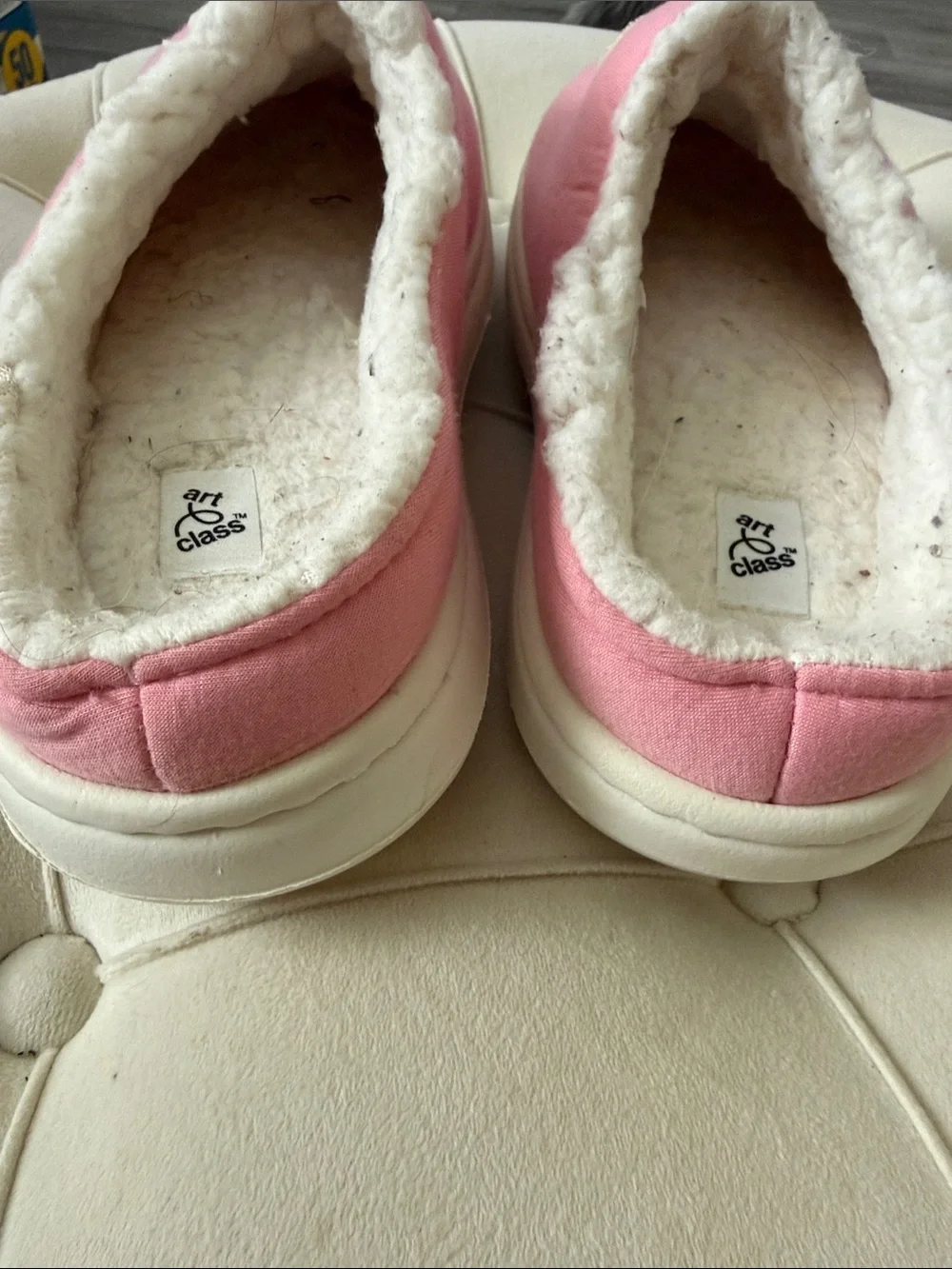 art class Pink Slip-On Kids Slippers with Yellow Winking Smiley Faces